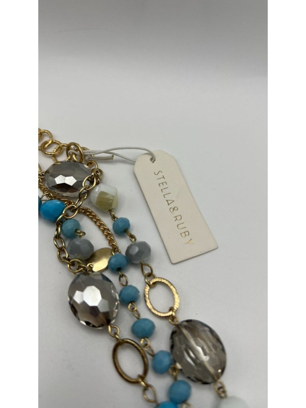 Stella & Ruby Gold Chain Multi-Strand Necklace With Blue White & Clear Beads - Picture 2 of 4